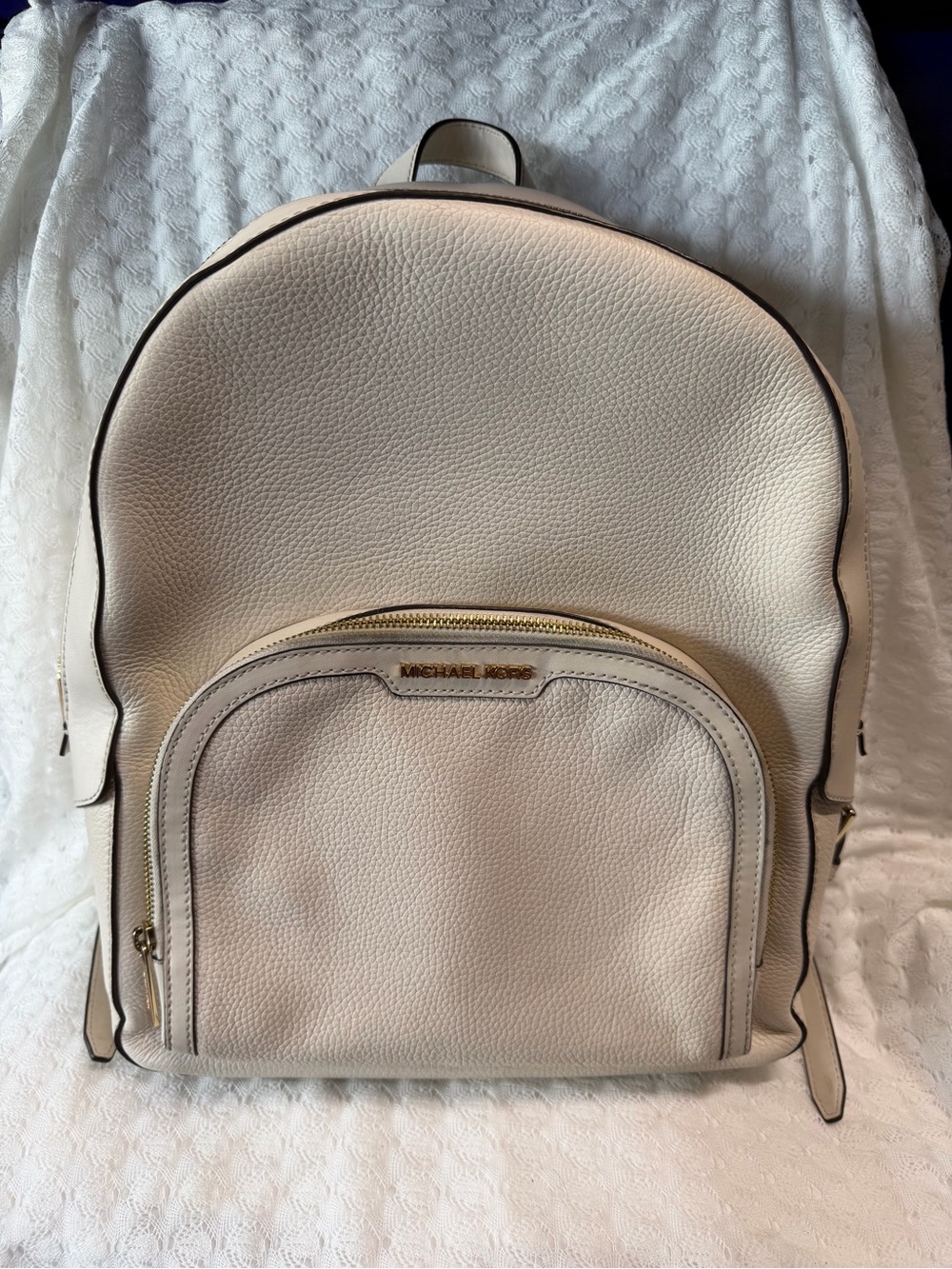 Michael Kors Cream Pebbled Leather Backpack with Gold Hardware